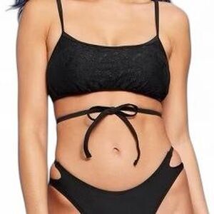 Wild Fable Size L Black Bikini Swim Top – Strappy Tie Front